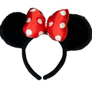 Minnie Mouse Classic Fuzzy Ears Red White Polka Dot Bow